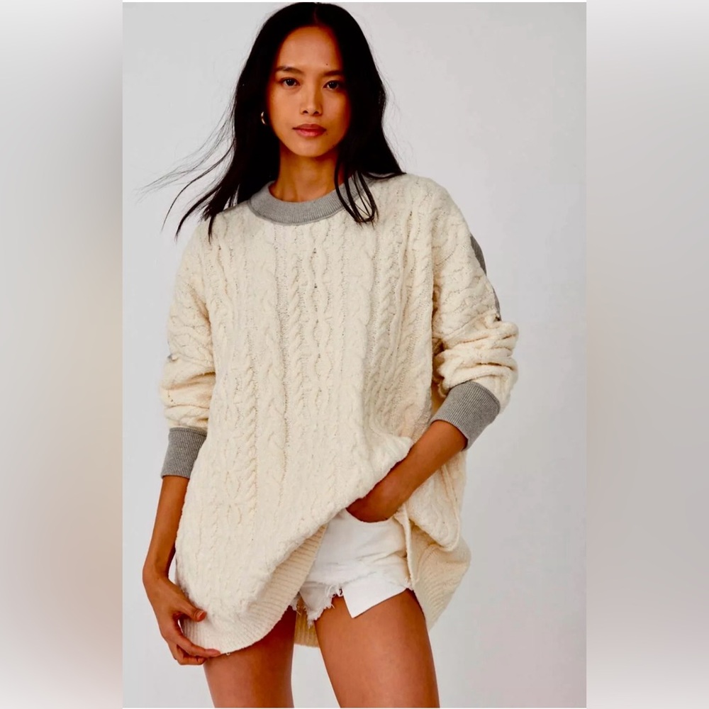 Free People Cream and Gray Olympia Tunic Sweater - Picture 1 of 14